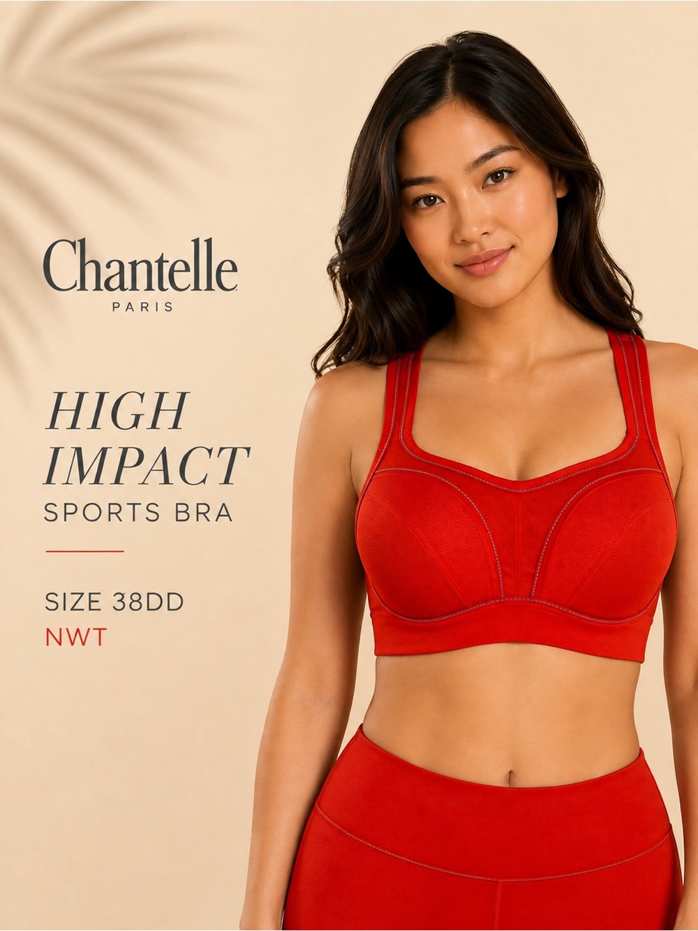 NWT Chantelle High Impact Underwire Sports Bra Red 38DD Convertible 2941